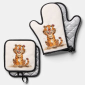 Ein Lächeln Tiger Ofenhandschuh & Topflappen-Set (Vorderseite/Rückseite)