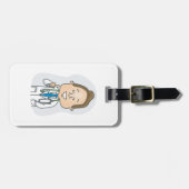 Ein lächelnder Arzt, der mit Stethoskop die Daumen Gepäckanhänger (Vorderseite horizontal)