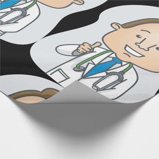 Ein lächelnder Arzt, der mit Stethoskop die Daumen Geschenkpapier (Ecke)