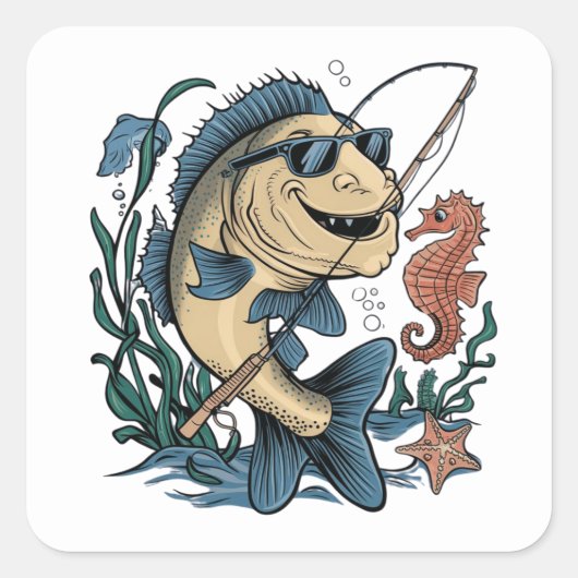 ein lächelnder Fisch Quadratischer Aufkleber (Vorderseite)