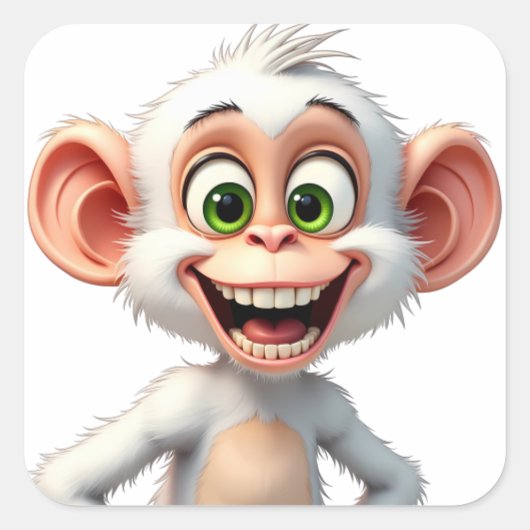 Ein lächelnder weißer Affe Quadratischer Aufkleber (Vorderseite)