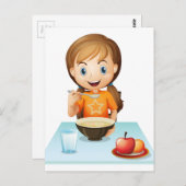 Ein lächelndes Mädchen, das ihr Frühstück isst Postkarte (Vorne/Hinten)