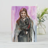 Ein lächelndes Mädchen in Schwarz Feiertagskarte (Stehend Vorderseite)