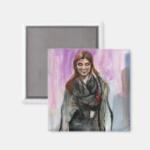 Ein lächelndes Mädchen in Schwarz Magnet (Vorderseite/Rückseite)