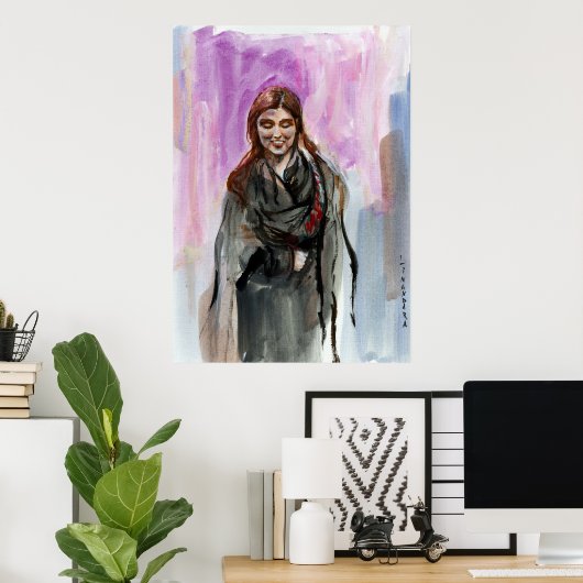 Ein lächelndes Mädchen in Schwarz Poster (Heimbüro)