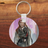 Ein lächelndes Mädchen in Schwarz Schlüsselanhänger (Vorderseite)