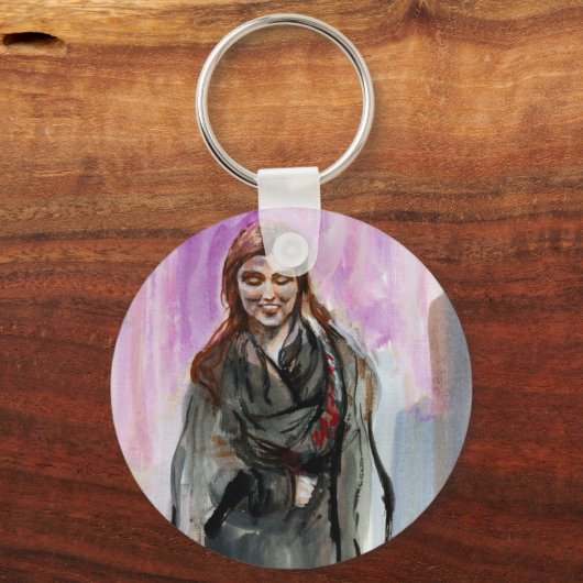 Ein lächelndes Mädchen in Schwarz Schlüsselanhänger (Vorderseite)