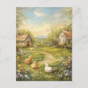 Ein ländliches Bauernhaus und eine Scheune Postkarte
