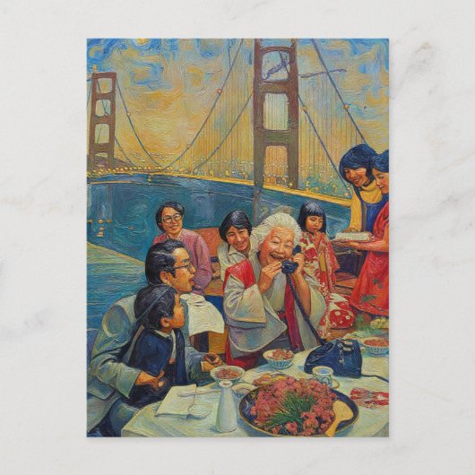 Ein landschaftliches Abendessen an der Brücke Postkarte (Vorderseite)