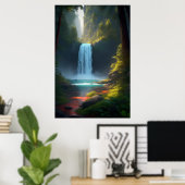 Ein lauter Wasserfall im ruhigen Wald Poster (Heimbüro)