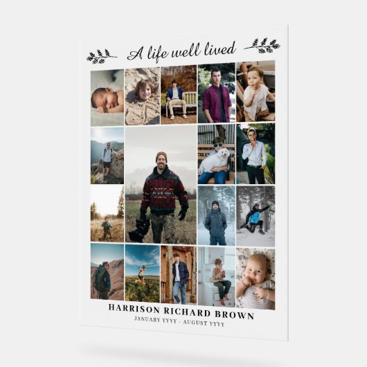 Ein Leben gut lebte 17 Foto Collage Memorial Acrylschild (Winkel)