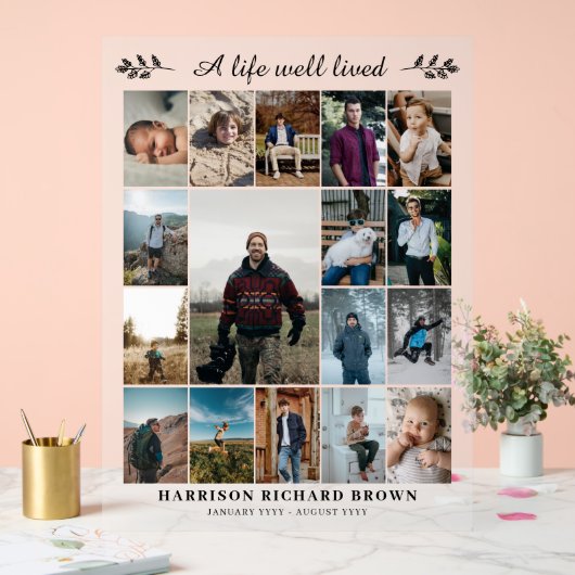 Ein Leben gut lebte 17 Foto Collage Memorial Acrylschild (Hochzeit)