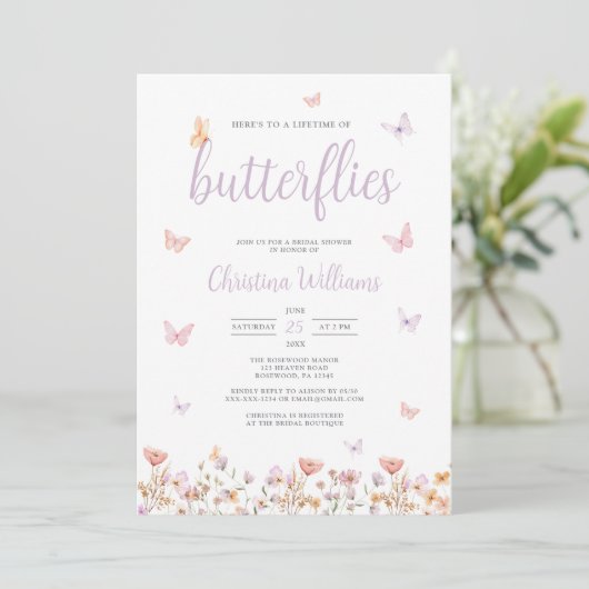 Ein Leben im Brautparty der Schmetterlinge Einladung (Stehend Vorderseite)