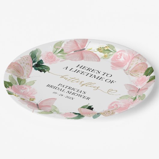 Ein Leben in Schmetterlingen Rosa Brautparty Pappteller (Schrägansicht)