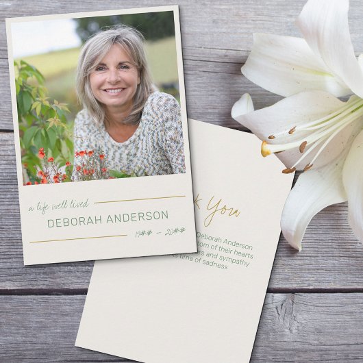 Ein Leben lang lebte Platz Foto neutrale Beerdigun Dankeskarte