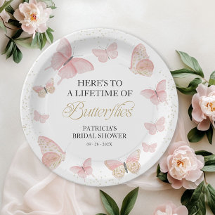 Ein Leben lang Schmetterlinge Brautparty Pink Gold Pappteller