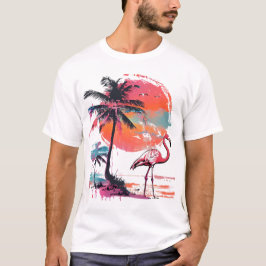 Ein lebendiger Flamingo steht auf einem sonnigen S T-Shirt