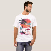 Ein lebendiger Flamingo steht auf einem sonnigen S T-Shirt (Vorne ganz)