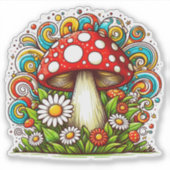 Ein lebendiger Pilzsaal umgeben von fröhlichen Blu Aufkleber (Vorderseite)