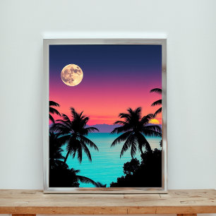 Ein lebendiger Sonnenuntergang über türkisfarbenen Poster