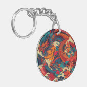 Ein lebendiger, stilisierter Ukiyo-e-Druck Schlüsselanhänger (Vorderseite links)