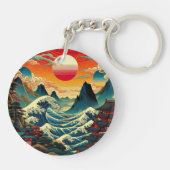 Ein lebendiger, stilisierter Ukiyo-e-Druck Schlüsselanhänger (Rückseite)