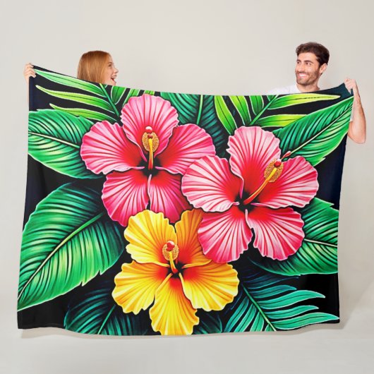 Ein lebendiger tropischer Hibiskus Fleecedecke (Beispiel)