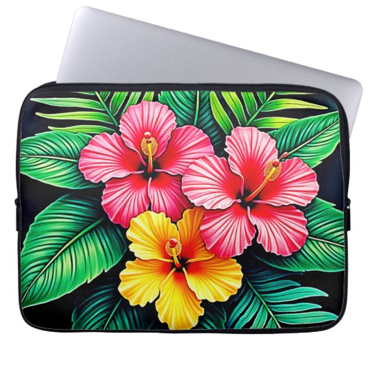 Ein lebendiger tropischer Hibiskus Laptopschutzhülle (Vorderseite)