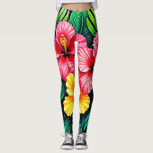 Ein lebendiger tropischer Hibiskus Leggings (Vorderseite)