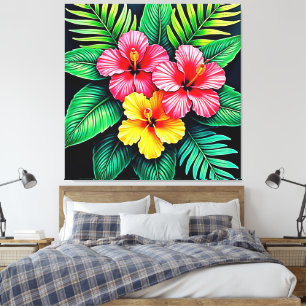 Ein lebendiger tropischer Hibiskus Leinwanddruck