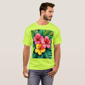 Ein lebendiger tropischer Hibiskus T-Shirt (Vorne ganz)