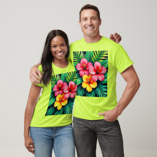 Ein lebendiger tropischer Hibiskus T-Shirt