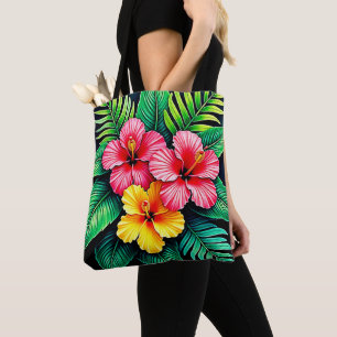 Ein lebendiger tropischer Hibiskus Tasche