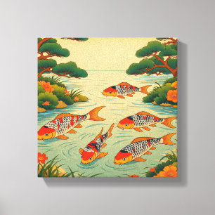 Ein lebendiger Ukiyo-e-Teich Leinwanddruck