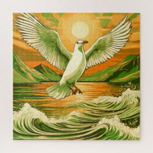 Ein lebendiger Vogel über einem turbulenten Ozean Puzzle