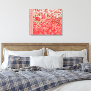 Ein lebendiges Blumenmuster in Rot und Rosa mit el Leinwanddruck