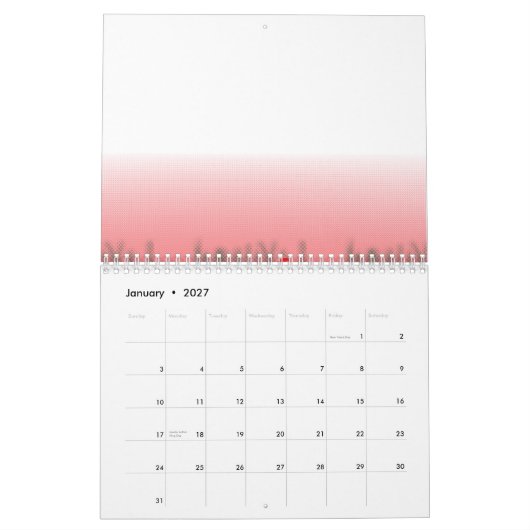 Ein lebendiges Grafikdesign mit einem roten, gemus Kalender (Jan 2027)