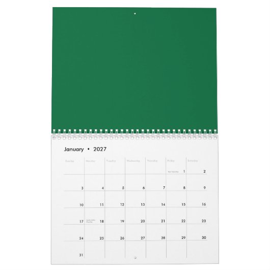 Ein lebendiges grünes Blatt mit verschiedenen Vene Kalender (Jan 2027)