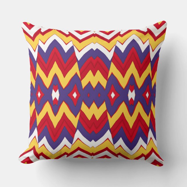 Ein lebendiges, klassisches Zickzack-Muster Kissen (Vorderseite)