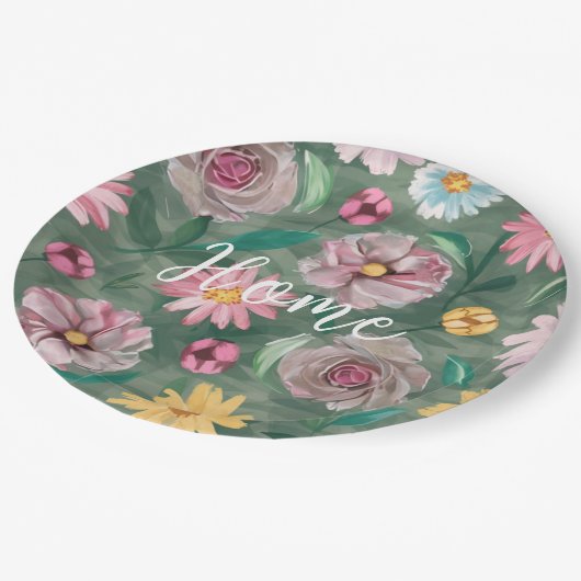 Ein lebendiges Muster grüner Blume - Zuhause Pappteller (Schrägansicht)