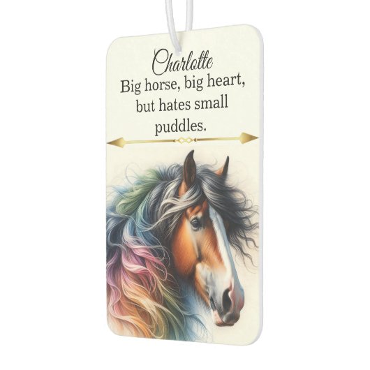 Ein lebendiges Pferd mit Regenbogenmane. Autolufterfrischer (Links)