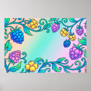 Ein lebendiges psychedelisches Beerenmuster Poster
