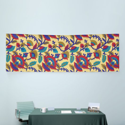 Ein lebendiges Stück Textilkunst mit fett roten Au Banner (Messeveranstaltung)