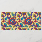 Ein lebendiges Stück Textilkunst mit fett roten Au Menükarte (Rückseite)