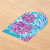 Ein lebendiges Textildesign mit lila und turq-Char Acryleinladungen (Ablage )