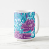 Ein lebendiges Textildesign mit lila und turq-Char Kaffeetasse (VorderseiteRechts)