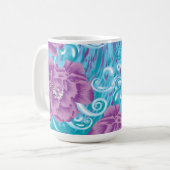 Ein lebendiges Textildesign mit lila und turq-Char Kaffeetasse (Vorderseite Links)