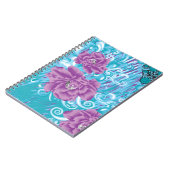 Ein lebendiges Textildesign mit lila und turq-Char Notizblock (Linke Seite)