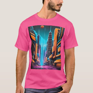 Ein lebendiges und futuristisches Neon Citycape. T-Shirt