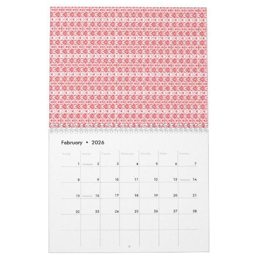 Ein lebhaftes abstraktes rot-orangefarbenes Design Kalender (Feb 2026)